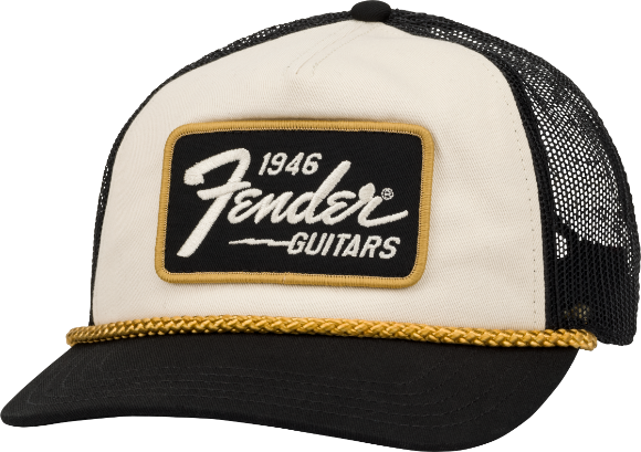 Fender Guitars 1946 Gold Braid Hat, Mesh Back, Cream/Black, One Size