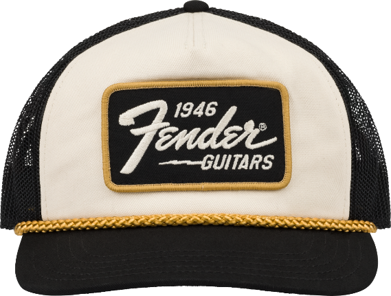 Fender Guitars 1946 Gold Braid Hat, Mesh Back, Cream/Black, One Size