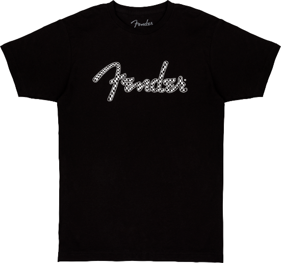 Fender Guitars Spaghetti Wavy Checker Logo Tee, Black, M, Medium