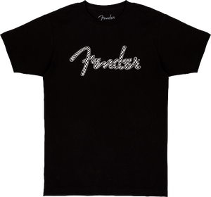 Fender Guitars Spaghetti Wavy Checker Logo Tee, Black, 2XL, XX-Large