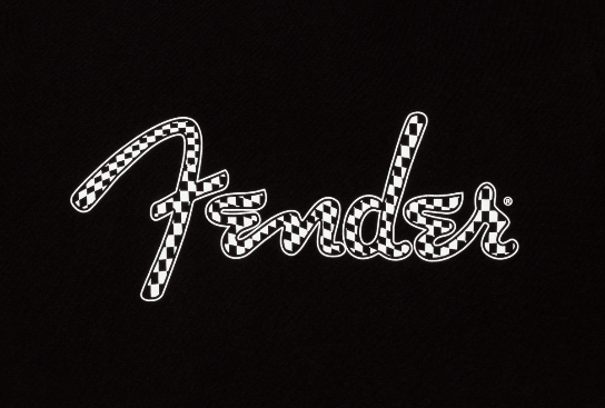 Fender Guitars Spaghetti Wavy Checker Logo Tee, Black, 2XL, XX-Large