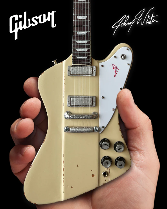 AXE HEAVEN Johnny Winter 1964 Gibson Firebird V Polaris White Mini Guitar Gift
