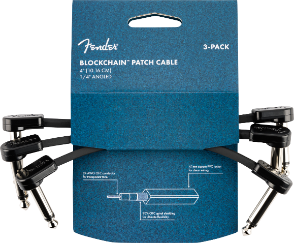Fender Blockchain 4" Pedal Patch Cables, 3-Pack, Angle/Angle