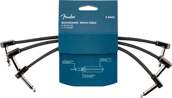 Fender Blockchain 8" Pedal Cables, 3-pack, Angle/Angle