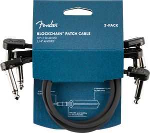 Fender Blockchain 12" Pedal Patch Cables, 3-pack, Angle/Angle
