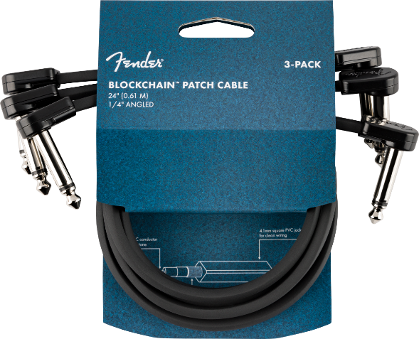 Fender Blockchain 24" Pedal Patch Cables, 3-pack, Angle/Angle
