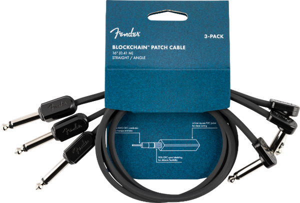 Fender Blockchain 16" Pedal Patch Cables, 3-pack, Straight/Angled