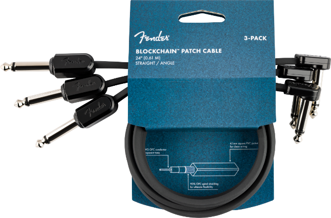 Fender Blockchain 24" Pedal Patch Cables, 3-pack, Straight/Angle