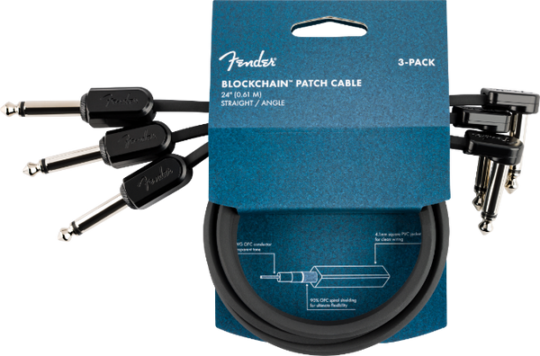 Fender Blockchain 24" Pedal Patch Cables, 3-pack, Straight/Angle