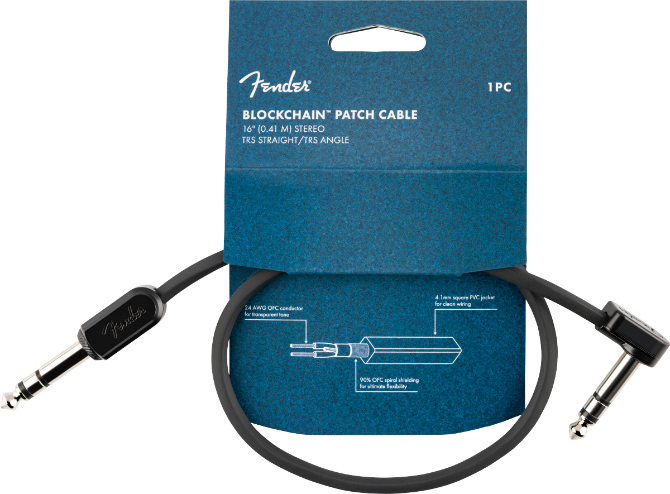 Fender Blockchain 16" Patch Cable, Stereo TRS, Straight/Angle