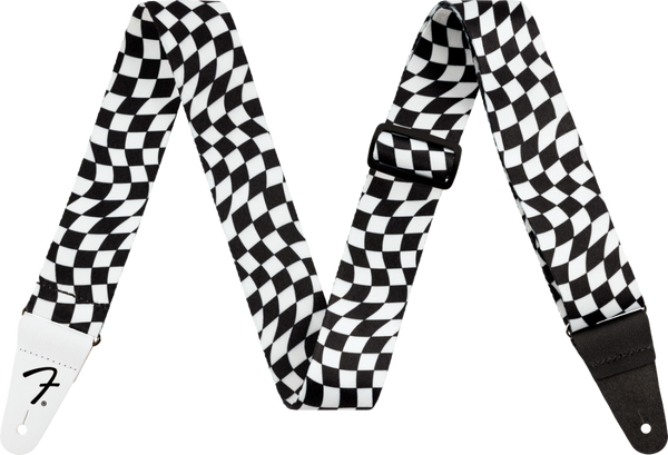 Genuine Fender 2" Wavy Checkered Polyester Strap, Black/White