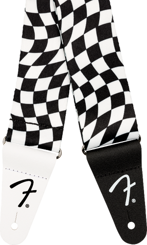 Genuine Fender 2" Wavy Checkered Polyester Strap, Black/White