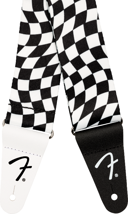 Genuine Fender 2" Wavy Checkered Polyester Strap, Black/White