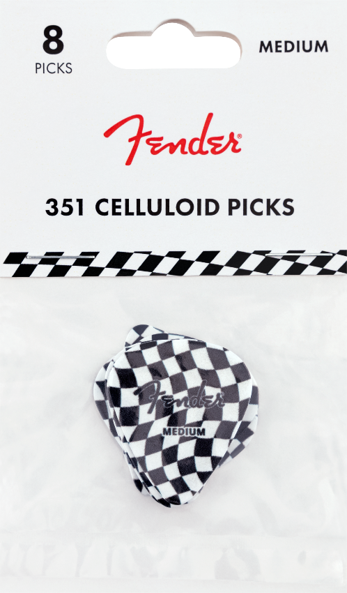 Genuine Fender Wavy Checkerboard 351-Shape Guitar Picks, Medium, 8-Pack