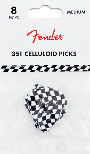 Genuine Fender Wavy Checkerboard 351-Shape Guitar Picks, Medium, 8-Pack