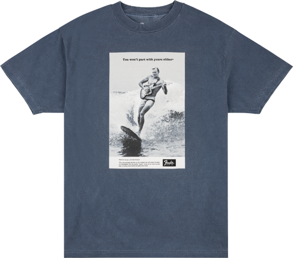 Genuine Fender Guitars Vintage Ad Surfer Tee, Ocean, S, Small