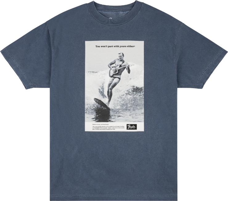 Genuine Fender Guitars Vintage Ad Surfer Tee, Ocean, XL, X-Large