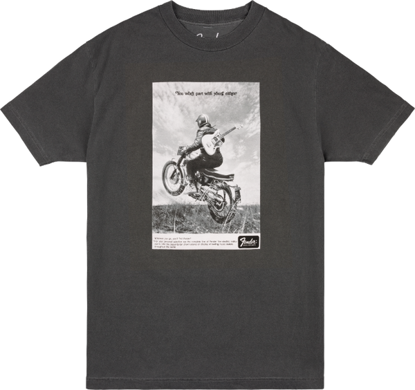 Genuine Fender Guitars Vintage Ad Biker Tee, Graphite, L, Large