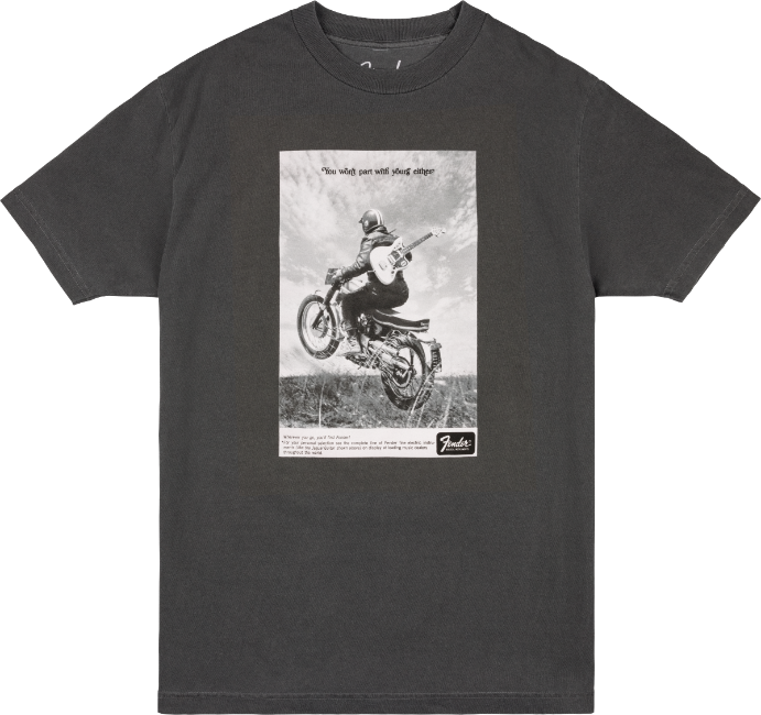Genuine Fender Guitars Vintage Ad Biker Tee, Graphite, S, Small