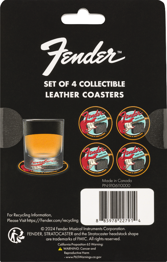 Genuine Fender 1946 Guitars & Amps Coaster Set Gift, 4-Pack