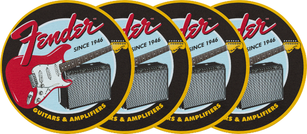 Genuine Fender 1946 Guitars & Amps Coaster Set Gift, 4-Pack