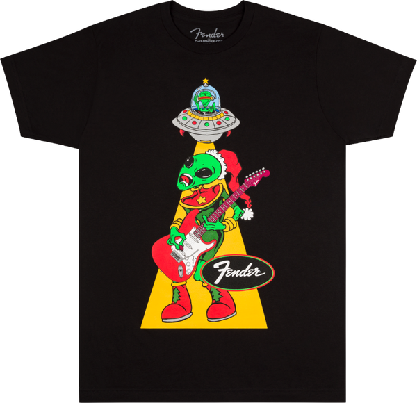 Genuine Fender Ugly Christmas Tee, Alien, Black, M, Medium