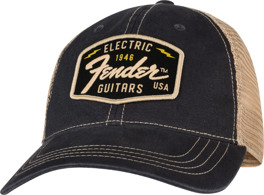 Genuine Fender Transition Logo Patch Hat, Black/Stone, One Size