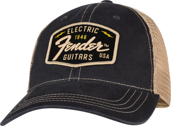 Genuine Fender Transition Logo Patch Hat, Black/Stone, One Size