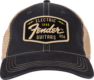 Genuine Fender Transition Logo Patch Hat, Black/Stone, One Size