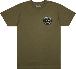 Genuine Fender Stratocaster 70th Anniversary Badge Tee, Olive, M, Medium