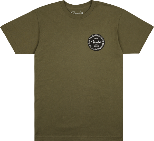 Genuine Fender Stratocaster 70th Anniversary Badge Tee, Olive, L, Large