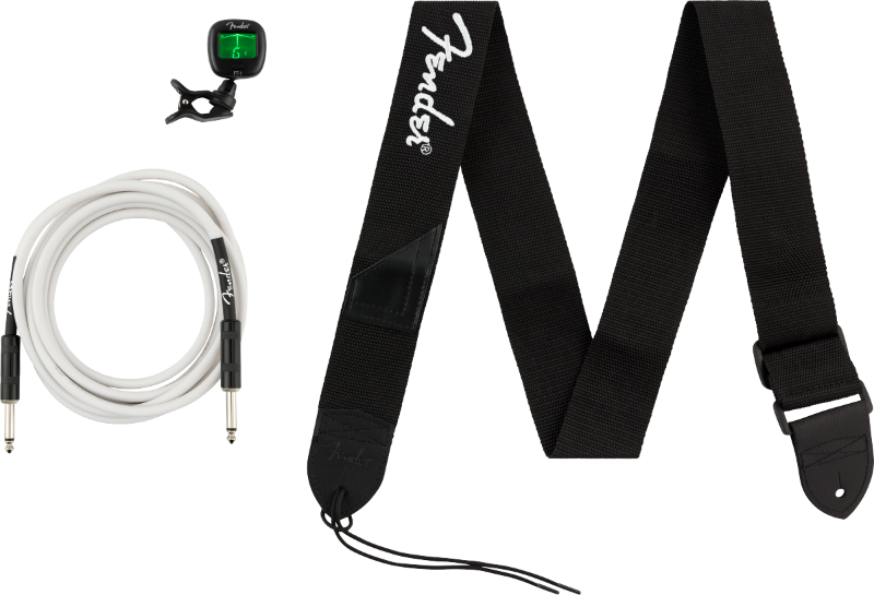 Genuine Fender Accessories Bundle Pack -- Cable, Clip-on Tuner, Strap