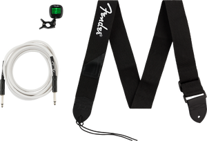 Genuine Fender Accessories Bundle Pack -- Cable, Clip-on Tuner, Strap