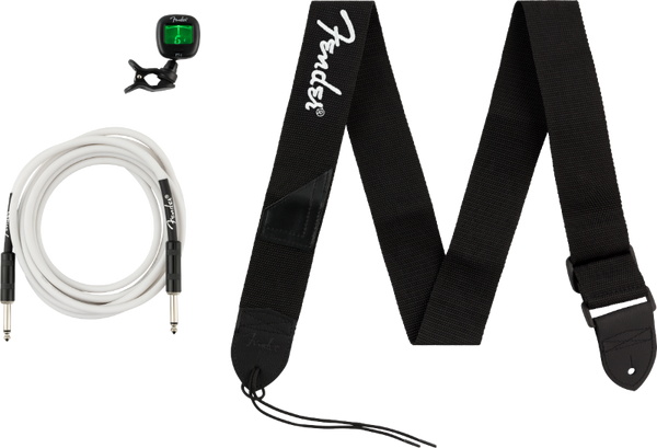Genuine Fender Accessories Bundle Pack -- Cable, Clip-on Tuner, Strap