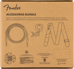 Genuine Fender Accessories Bundle Pack -- Cable, Clip-on Tuner, Strap
