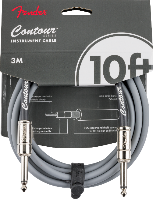 Fender Contour Series Guitar/Instrument Cable, Straight, 10' ft, Inca Silver