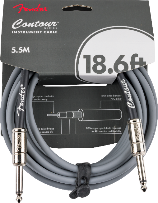 Fender Contour Series Guitar/Instrument Cable, Straight, 18.6' ft, Inca Silver