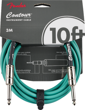 Fender Contour Series Guitar/Instrument Cable, Straight, 10' ft, Sherwood Green