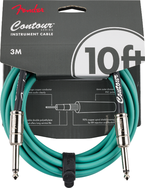 Fender Contour Series Guitar/Instrument Cable, Straight, 10' ft, Sherwood Green