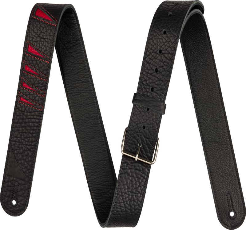 Jackson LEATHER Shark Fin Pattern Guitar Strap, Red and Black, 2" Wide