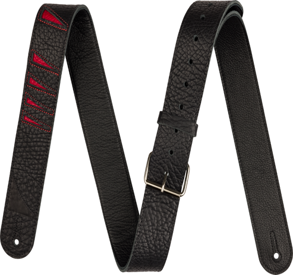 Jackson LEATHER Shark Fin Pattern Guitar Strap, Red and Black, 2" Wide