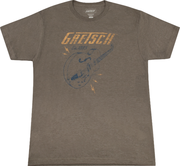 Gretsch Guitars Lighting Bolt Graphic T-Shirt, Brown, S, SMALL