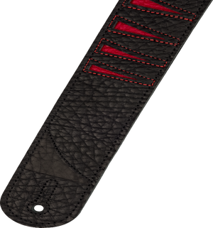 Jackson LEATHER Shark Fin Pattern Guitar Strap, Red and Black, 2" Wide