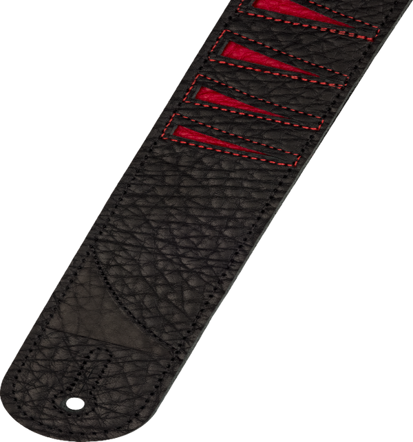 Jackson LEATHER Shark Fin Pattern Guitar Strap, Red and Black, 2" Wide