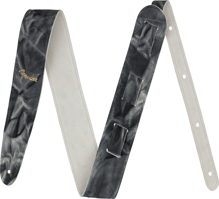 Genuine Fender Tie Dye Leather Guitar Strap, Black, 2" Wide