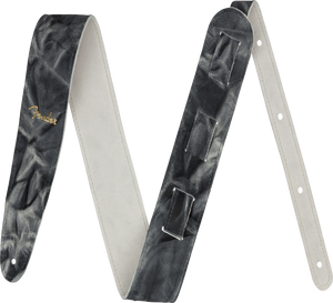 Genuine Fender Tie Dye Leather Guitar Strap, Black, 2" Wide