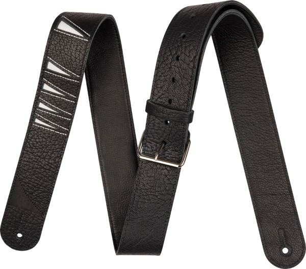 Jackson LEATHER Shark Fin Pattern Guitar Strap, Black and White, 2" Wide