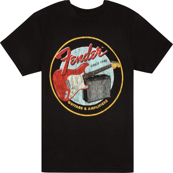 Genuine Fender 1946 Guitars & Amplifiers T-Shirt, Vintage Black, M, MEDIUM
