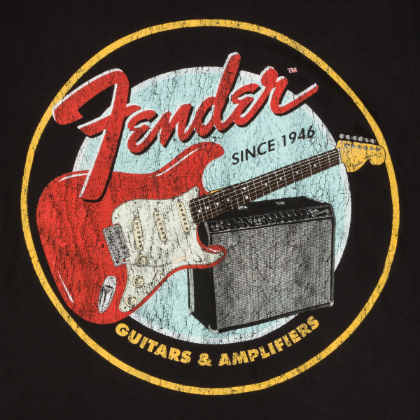 Genuine Fender 1946 Guitars & Amplifiers T-Shirt, Vintage Black, M, MEDIUM