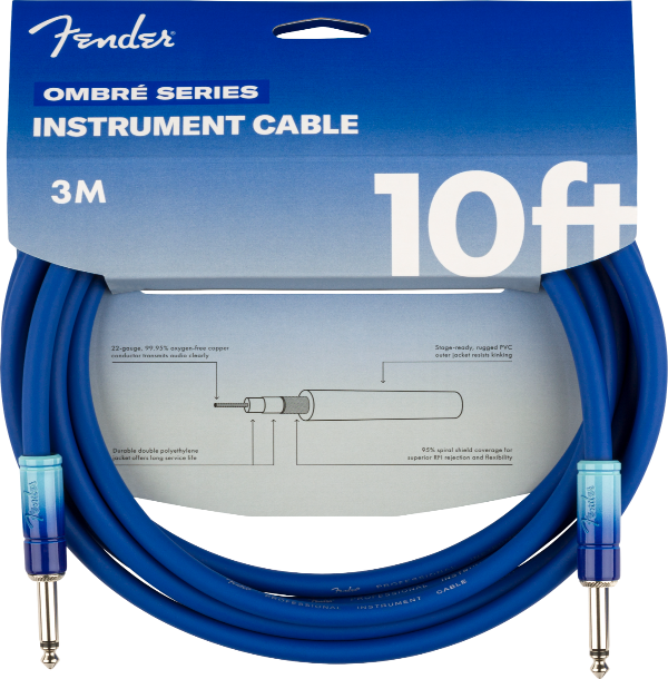 Genuine Fender Ombré Instrument Guitar Cable, Straight, 10', Belair Blue